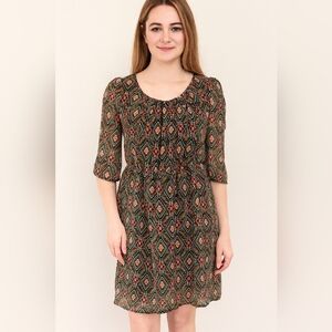 Christmas Western Tribal Aztec Bohemian Geometric Print Dress Red Green Sz Small